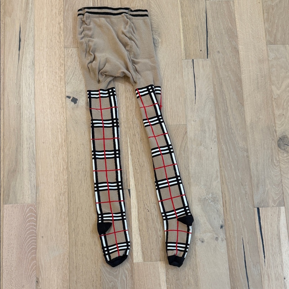 Burberry Beige Plaid Kids Tights with Red and Black Check